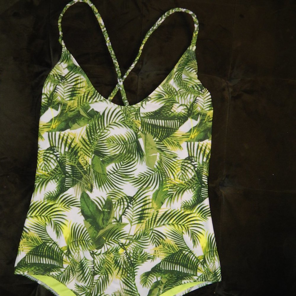 Palm Tree Print. One Piece Bathing Suit